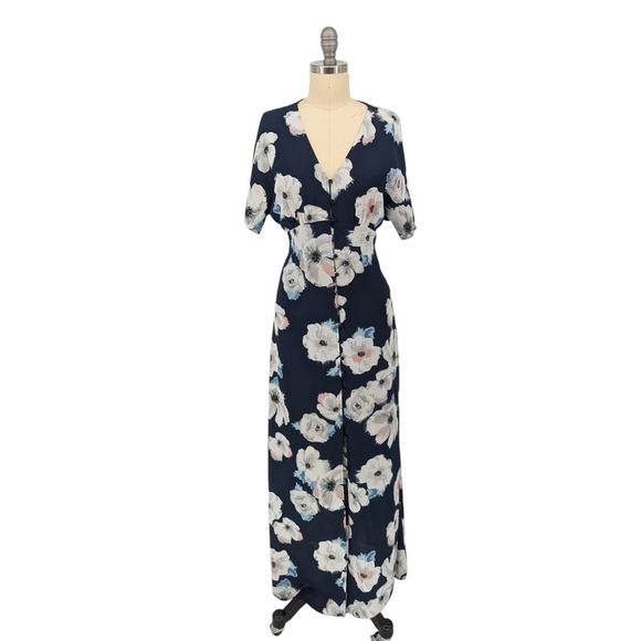 Reitmans V Neck Floral Maxi Dress Blue White XS bohemian preppy wedding classic - Picture 1 of 10
